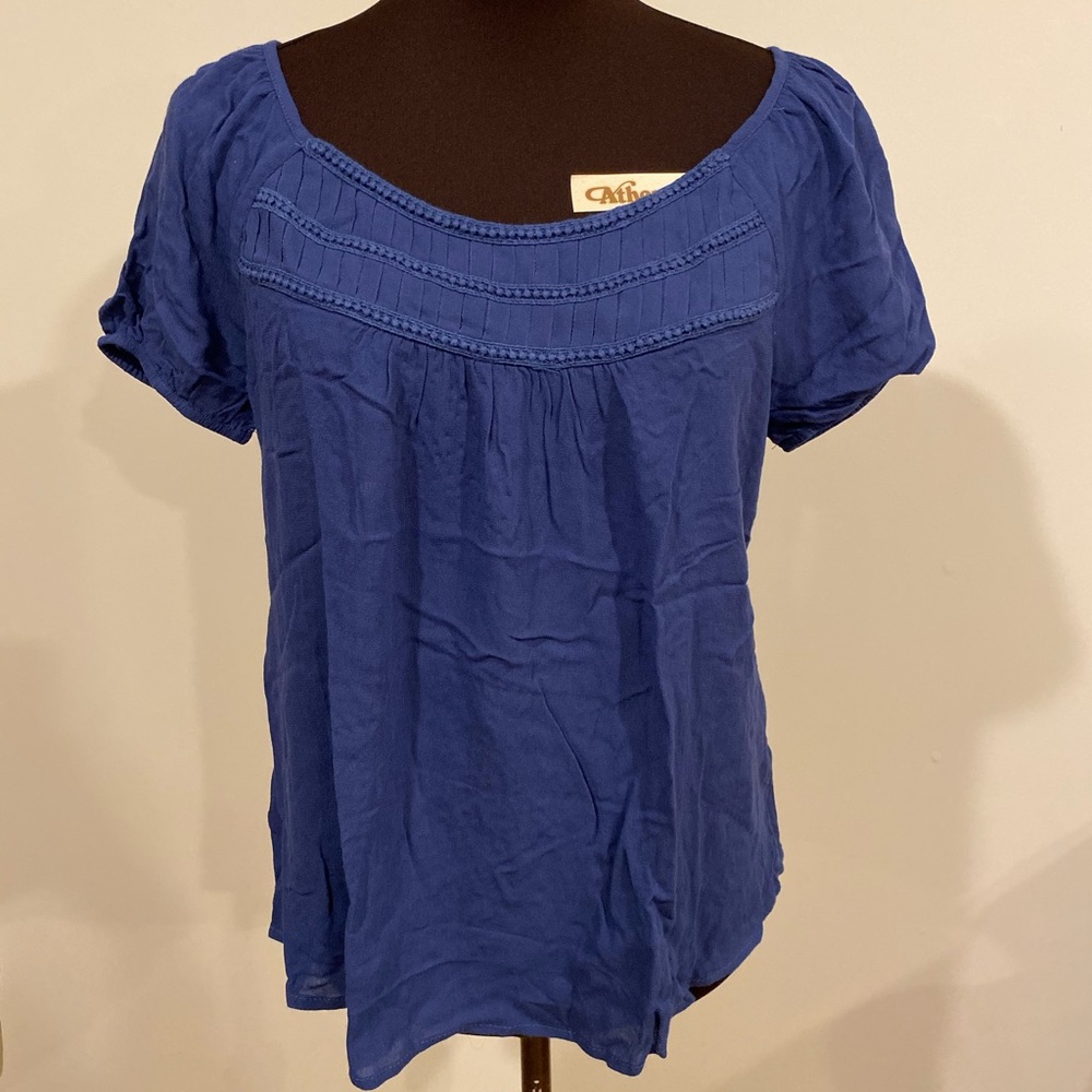 Blue Scoop Neck Top with Crochet/Lace Back